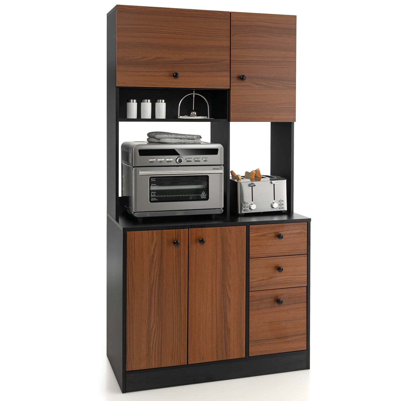 Costway 71'' Tall Kitchen Pantry Buffet Hutch Freestanding Storage Cabinet 4 Doors White/Walnut